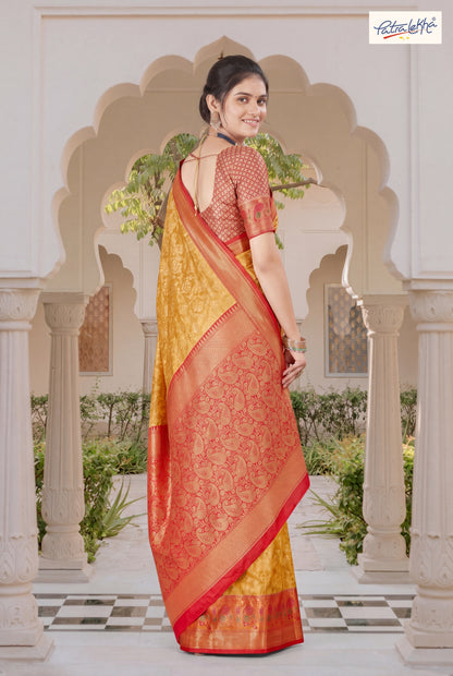 Golden Weaving Soft Silk Saree with Organza Base & Rich Zari Border