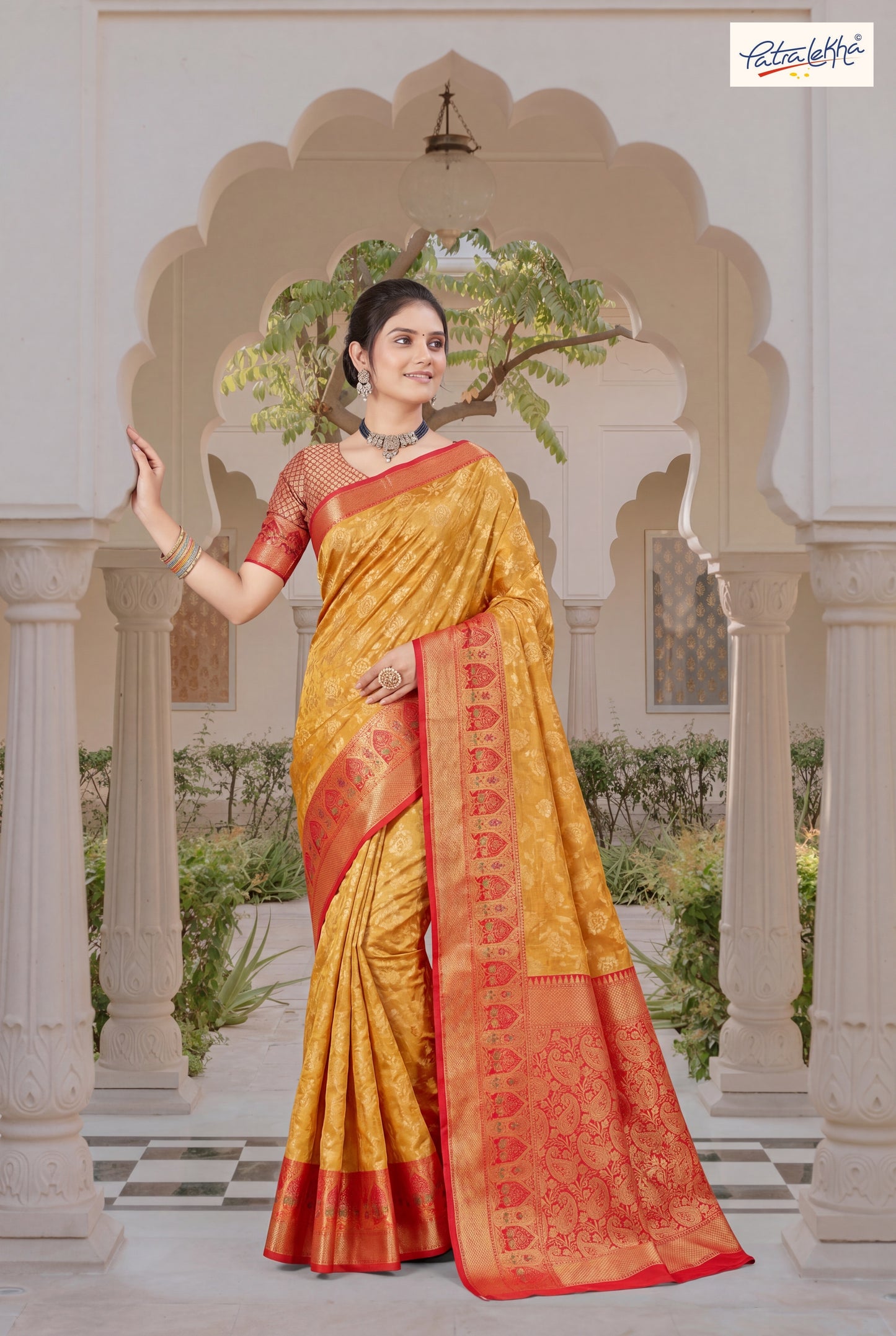 Golden Weaving Soft Silk Saree with Organza Base & Rich Zari Border
