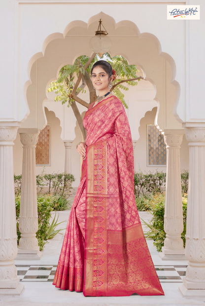 Golden Weaving Soft Silk Saree with Organza Base & Rich Zari Border