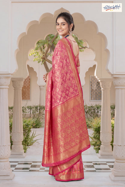 Golden Weaving Soft Silk Saree with Organza Base & Rich Zari Border
