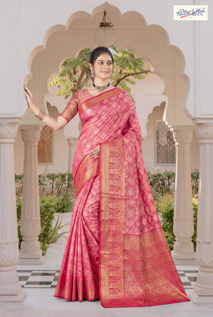 Golden Weaving Soft Silk Saree with Organza Base & Rich Zari Border