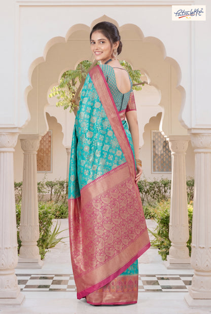 Golden Weaving Soft Silk Saree with Organza Base & Rich Zari Border