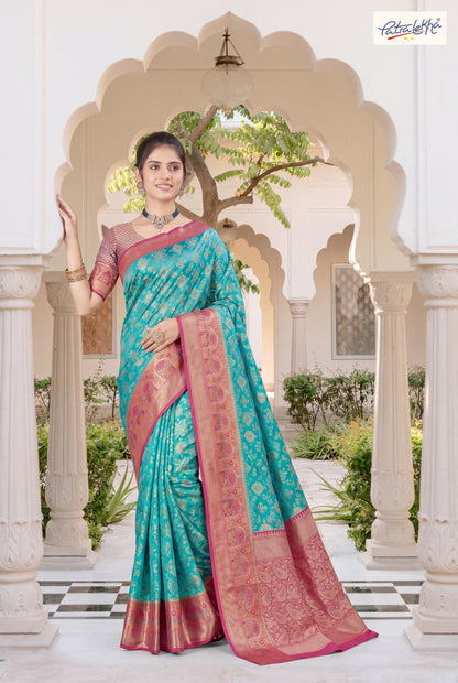 Golden Weaving Soft Silk Saree with Organza Base & Rich Zari Border
