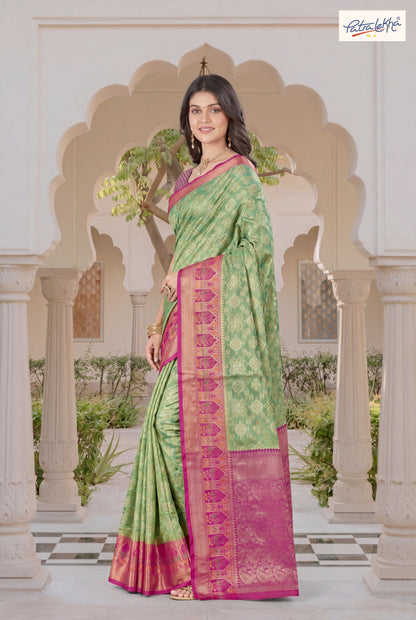 Golden Weaving Soft Silk Saree with Organza Base & Rich Zari Border