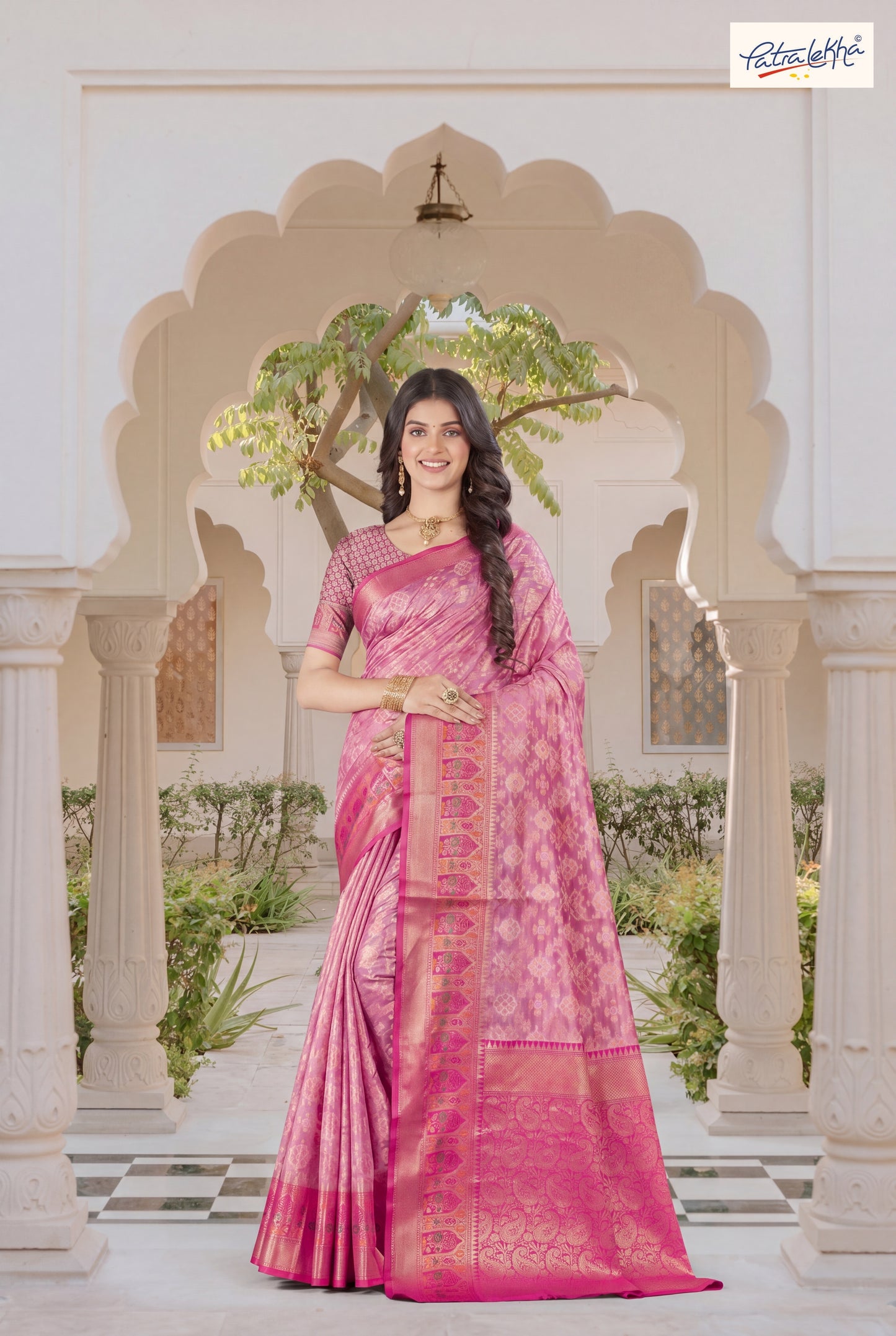 Golden Weaving Soft Silk Saree with Organza Base & Rich Zari Border