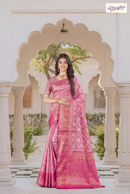 Golden Weaving Soft Silk Saree with Organza Base & Rich Zari Border
