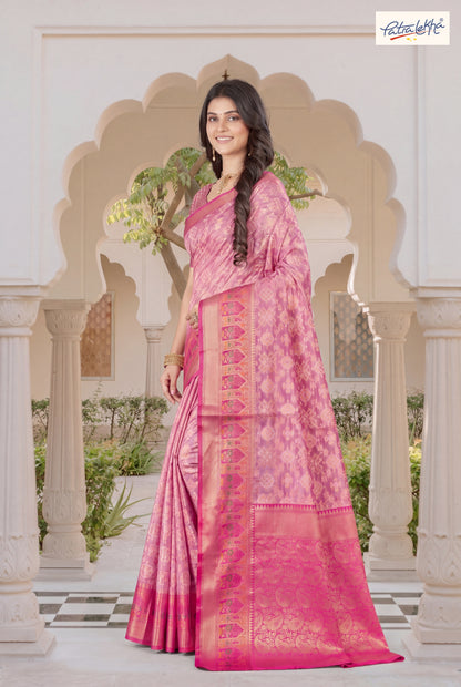 Golden Weaving Soft Silk Saree with Organza Base & Rich Zari Border