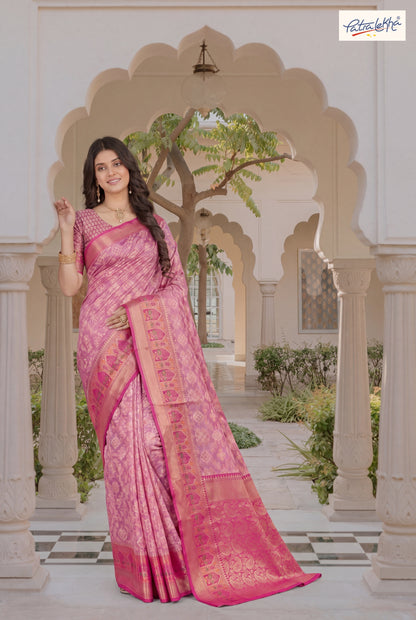 Golden Weaving Soft Silk Saree with Organza Base & Rich Zari Border