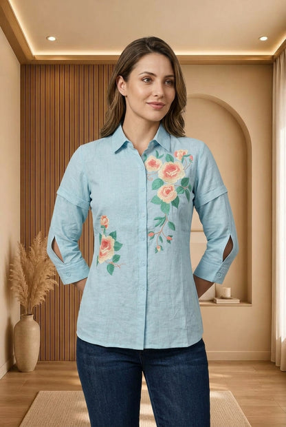 Floral Embroidered Silk Georgette Shirt