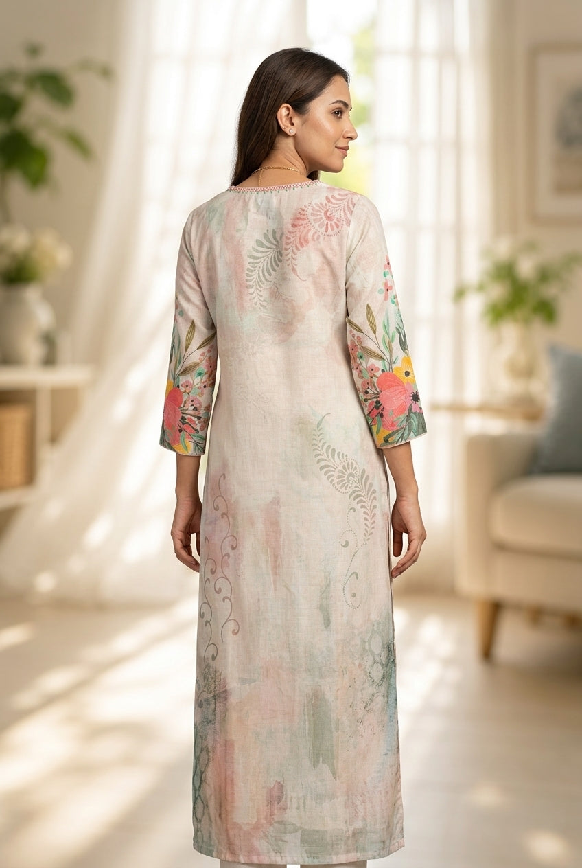 🌸 Printed Linen Kurta