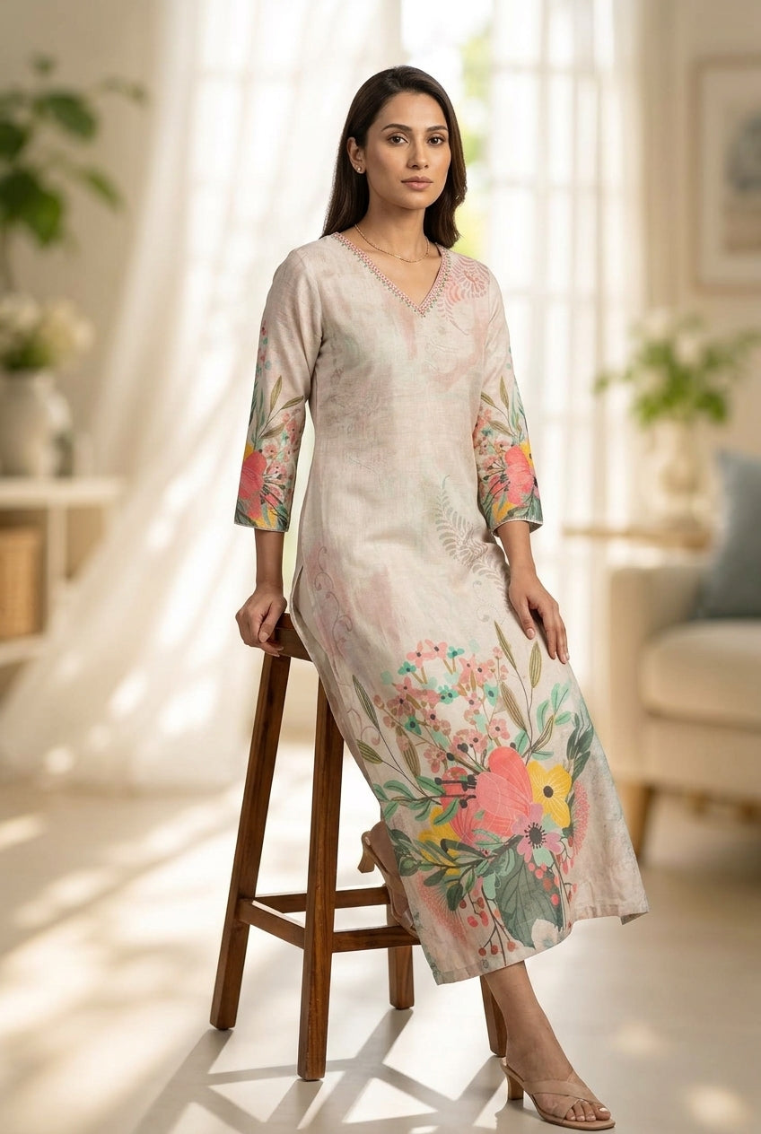 🌸 Printed Linen Kurta