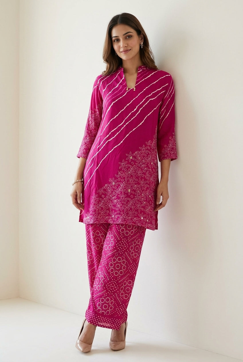 Gulnaar Printed Natural Crepe Kurta Pant Set