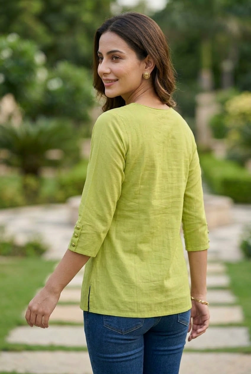 Lime Pistachio Green Mal Chanderi Embroidered Tunic