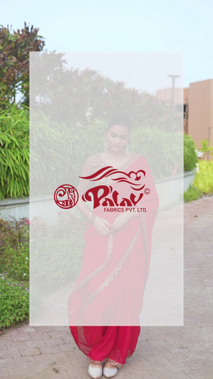 Ruby Red Georgette Designer Saree